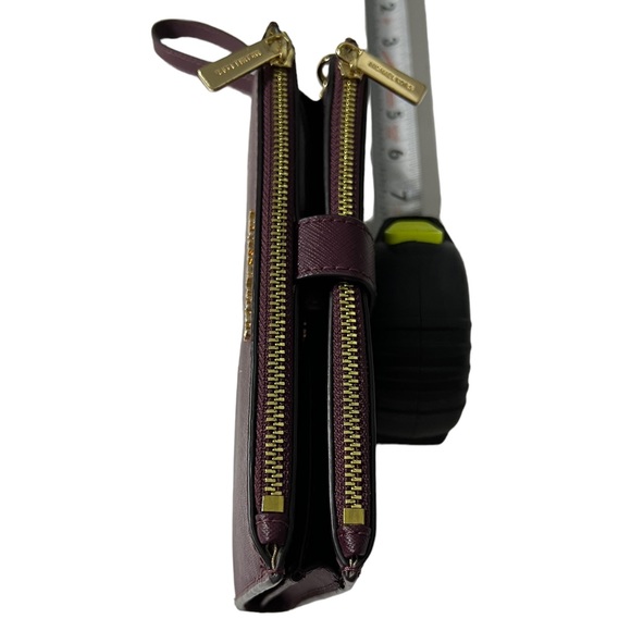 Michael Kors Jet Set Double Zip Wallet Phone Case Wristlet Merlot Leather Gold - Picture 5 of 10